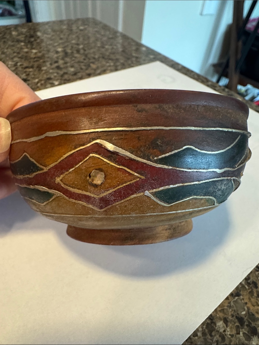 Decorative Vintage Wooden Bowl w/Metal Accents Handcrafted in Morroco